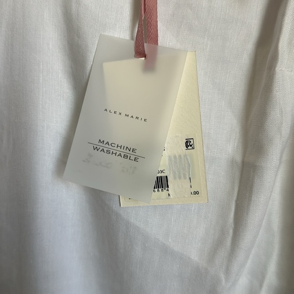 *NWT Alex Marie Elena Linen White Summer Mini Dress with Bow at Shoulder - Picture 4 of 7